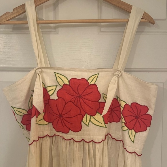 The Great. Applique Floral Horizon Sleeveless Midi Dress Cream Red - Picture 4 of 6